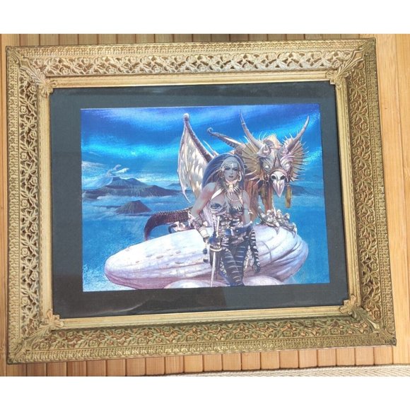 Vintage Chris Achilleos Fantasy Dragon Queen Dufex Print 2000 Vivid Foil Framed - Picture 4 of 13